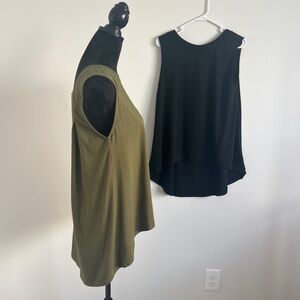 Two Sleeveless Olive and Black Hi-Lo Hem Women's Baggy Tops,Perfect Over Legging